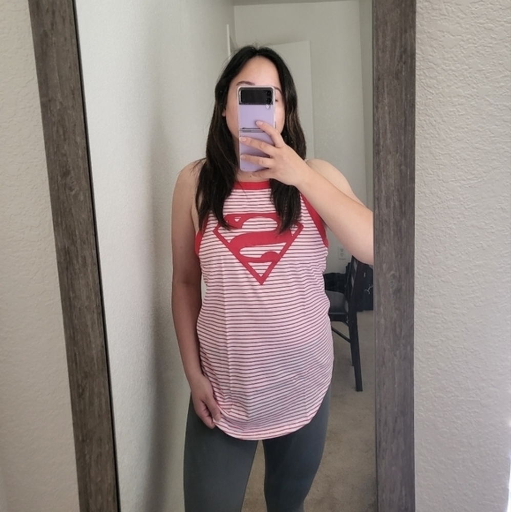 DC Comics Women's Juniors Superman Tank Top‎ Red Stripes Spaghetti Strap - Picture 4 of 4